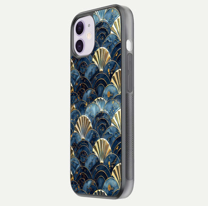 Golden Wave Luxe Glass Case for iPhone 11 side-angle image showing reflection clarity and polished finish