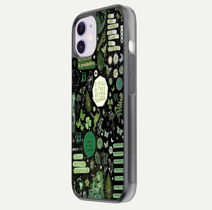 Green Moon Energy Glass Case for iPhone 11 side-angle image showing reflection brilliance and curved finish