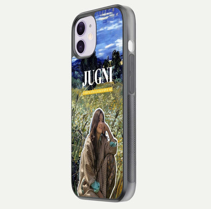 Jugni Soul Vibes Glass Case for iPhone 11 side-angle image with stylish typography and HD finish