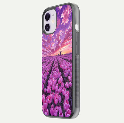 Lavender Dream Skies Glass Case for iPhone 11 side-angle image showing reflection depth and serene tones