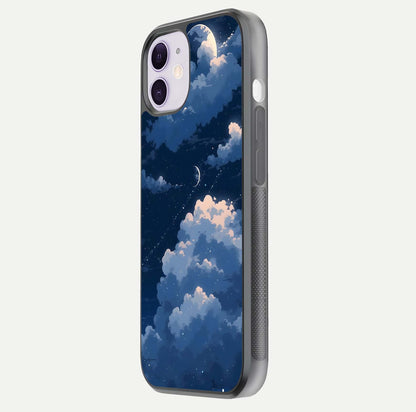 Moon Dream Haze Glass Case for iPhone 11 side-angle image showing HD reflection and moonlight detailing