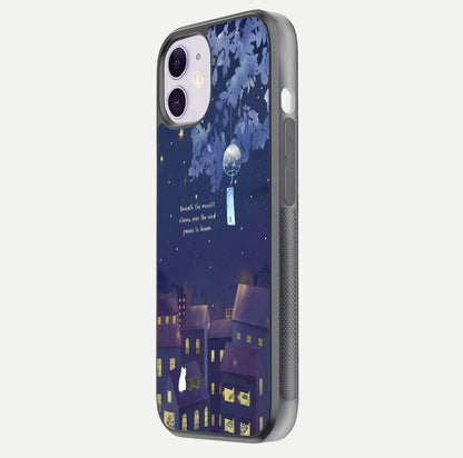 Moonlit Cat Silence Glass Case for iPhone 11 side-angle image showing HD gloss and feline artwork detail