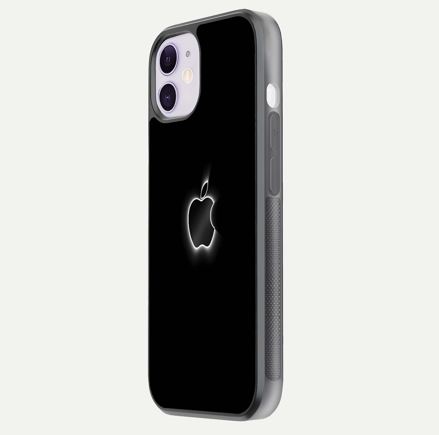 Neon Apple Glow Glass Case for iPhone 11 side-angle image showing light reflection and glow effect