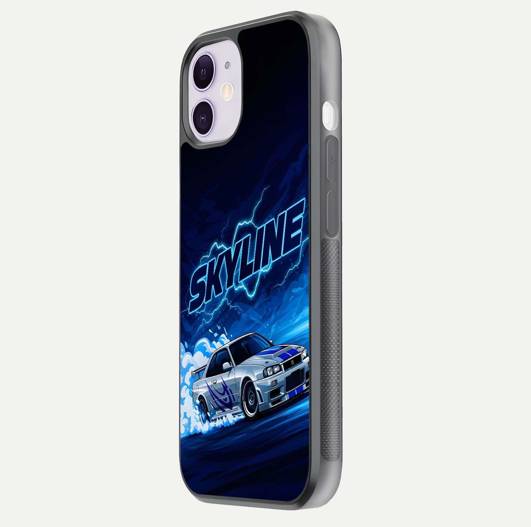 Neon Drift Beast Glass Case for iPhone 11 side-angle image showing reflection depth and bold neon tones