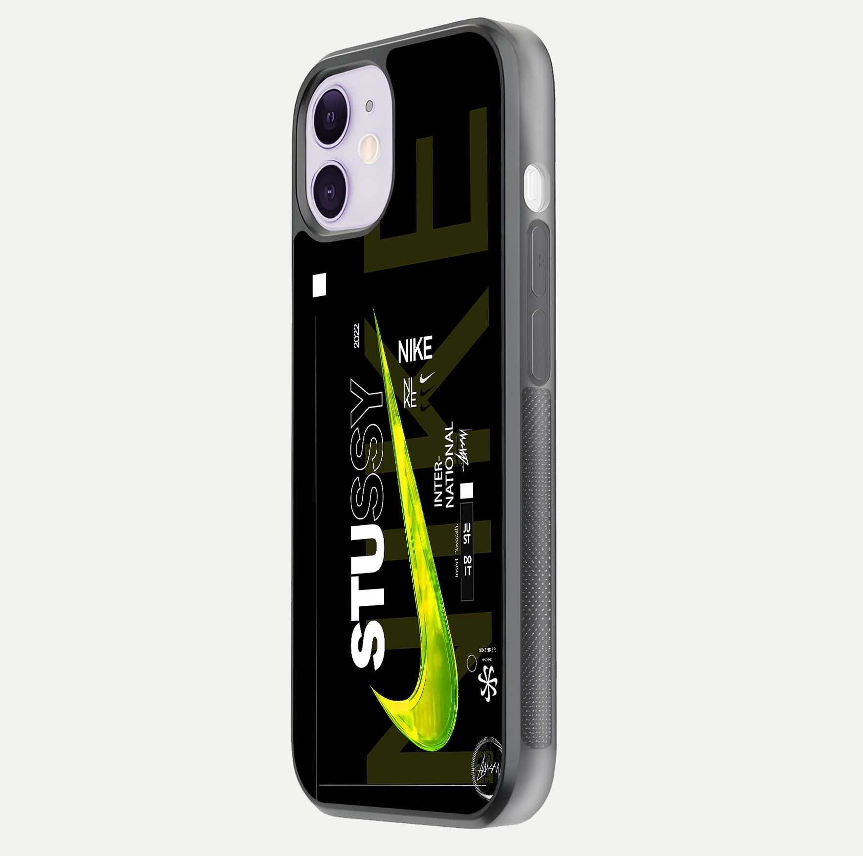 Neon Street Edition Glass Case for iPhone 11 side-angle image showing reflection depth and modern tones