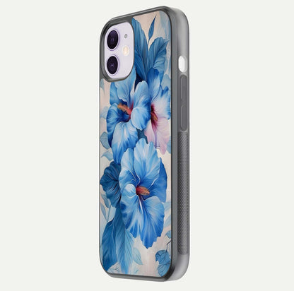 Ocean Hibiscus Grace Glass Case for iPhone 11 side-angle image showing smooth texture and hibiscus details