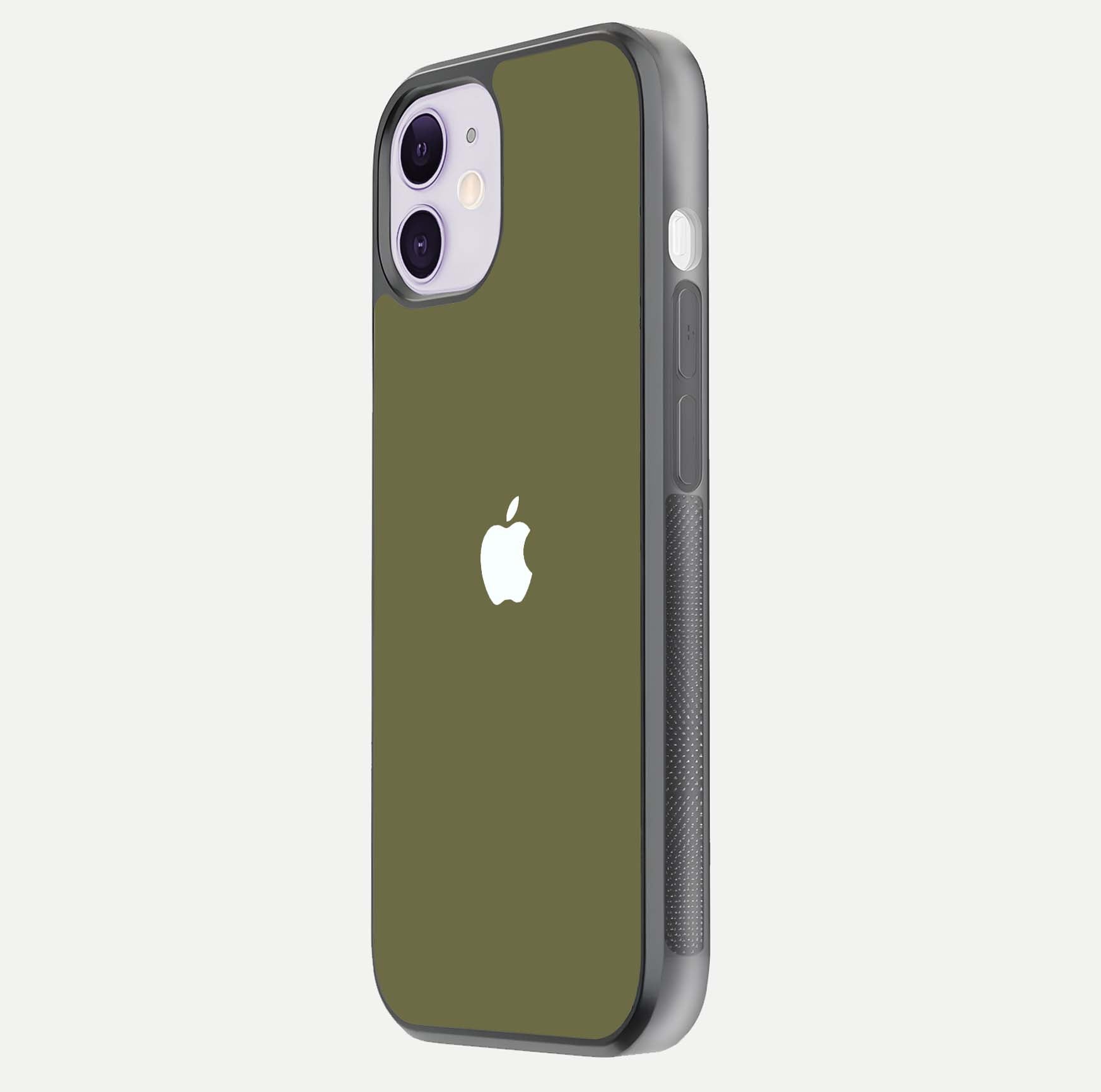 Olive Matte Essence Glass Case for iPhone 11 side-angle image showing soft hue and elegant smooth surface