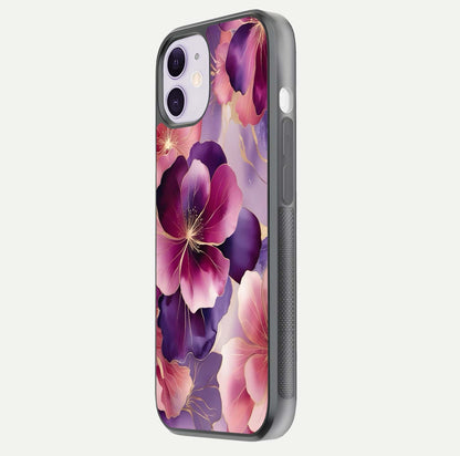 Pink Bouquet Florals Glass Case for iPhone 11 side-angle image showing floral texture and reflection clarity