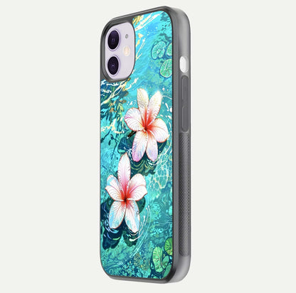 Pink Flowers in Water Glass Case for iPhone 11 side-angle image showing reflection and depth of detail