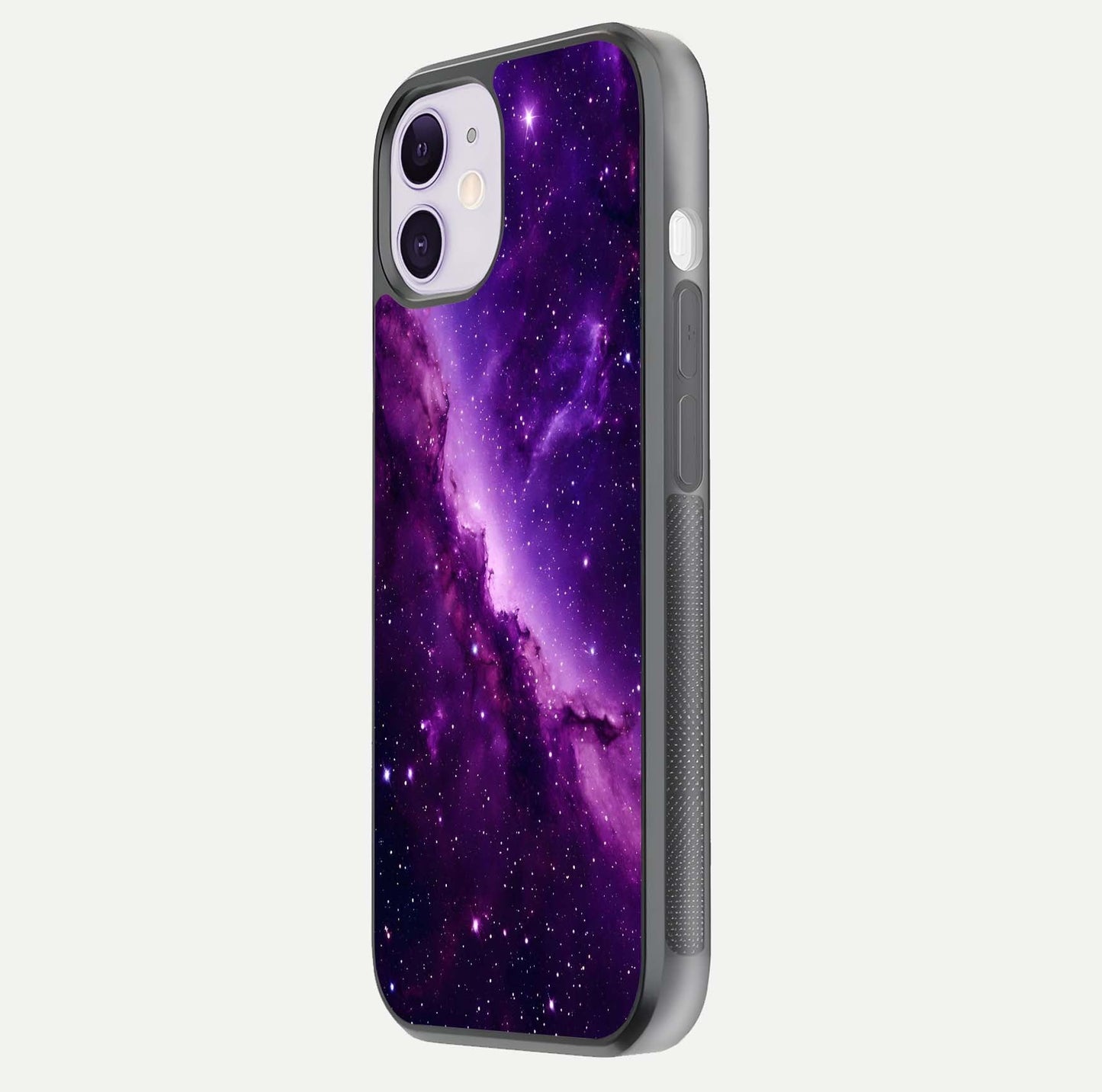 Purple Shade Sky Glass Case for iPhone 11 side-angle image showing shine and soft violet blend