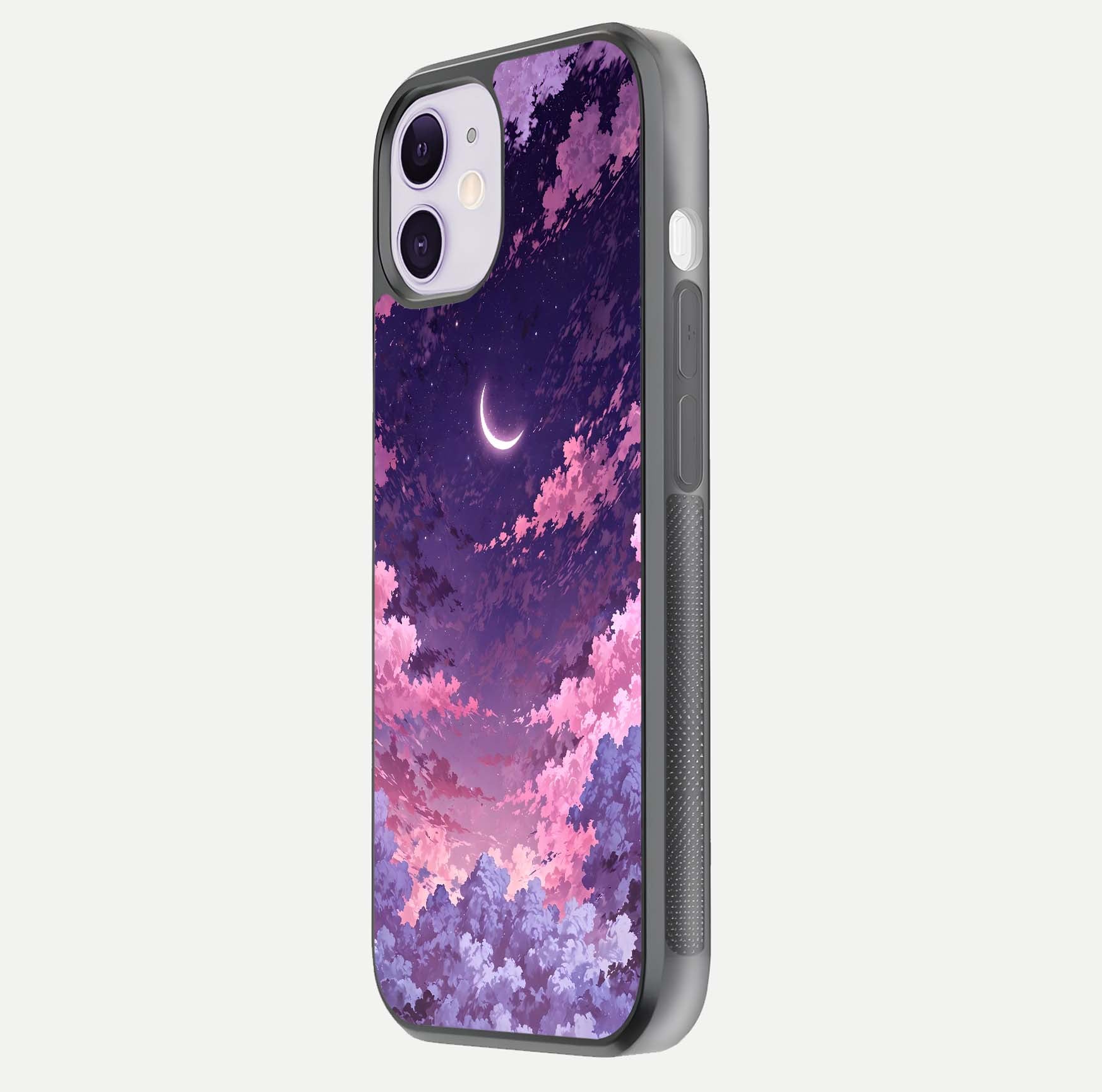 Sky Drift Clouds Glass Case for iPhone 11 side-angle image showing reflection, blue tones, and soft gradient