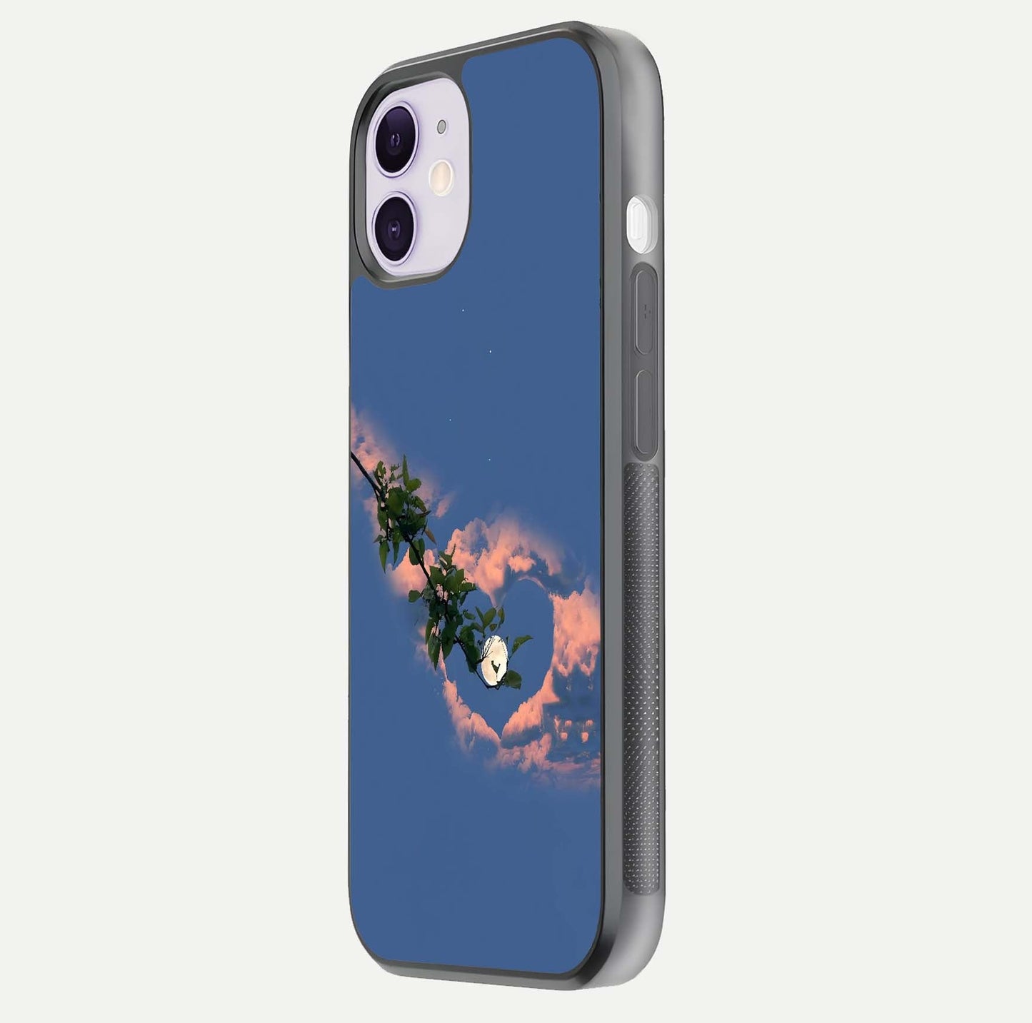 Sky Under Tree Glass Case for iPhone 11 side-angle image showing shine, edge texture, and scenic detail