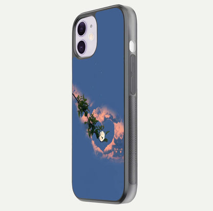 Sky Under Tree Glass Case for iPhone 11 side-angle image showing shine, edge texture, and scenic detail