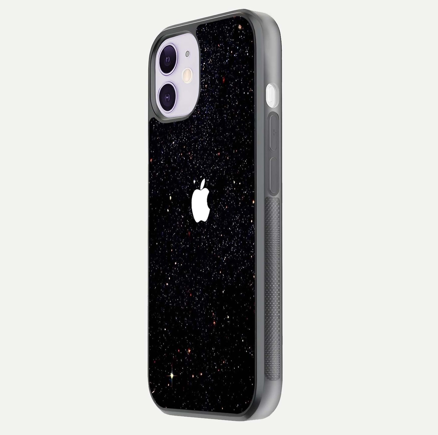 Starry Apple Galaxy Glass Case for iPhone 11 side-angle image showing gloss and star pattern detail