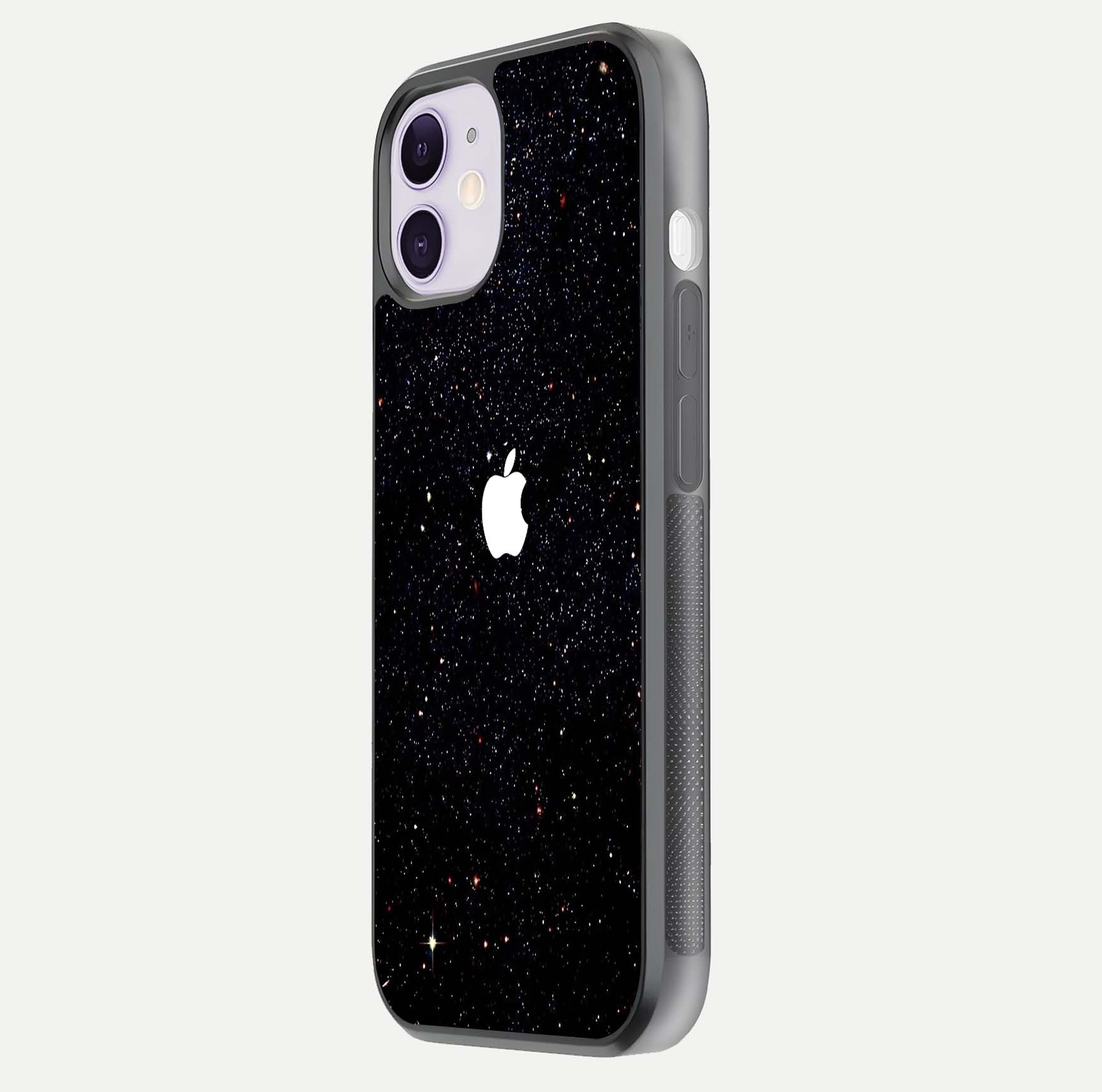 Starry Apple Galaxy Glass Case for iPhone 11 side-angle image showing gloss and star pattern detail