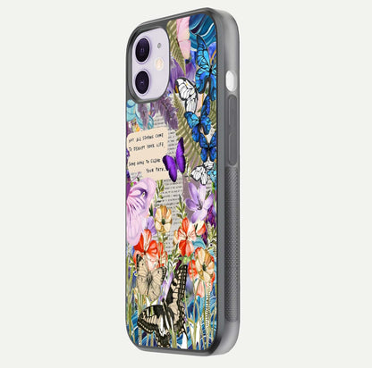 Storm Path Bloom Glass Case for iPhone 11 side-angle image showing reflection, color contrast, and shine