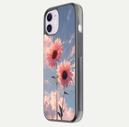 Sunlit Daisy Glow Glass Case for iPhone 11 side-angle image showing shine, gloss, and floral highlight