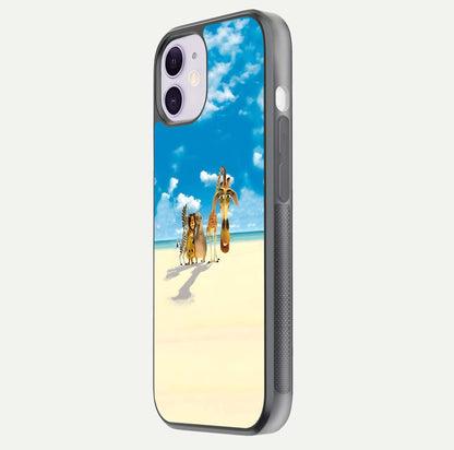 Tropical Fun Squad Glass Case for iPhone 11 side-angle image showing shine, color depth, and surface gloss