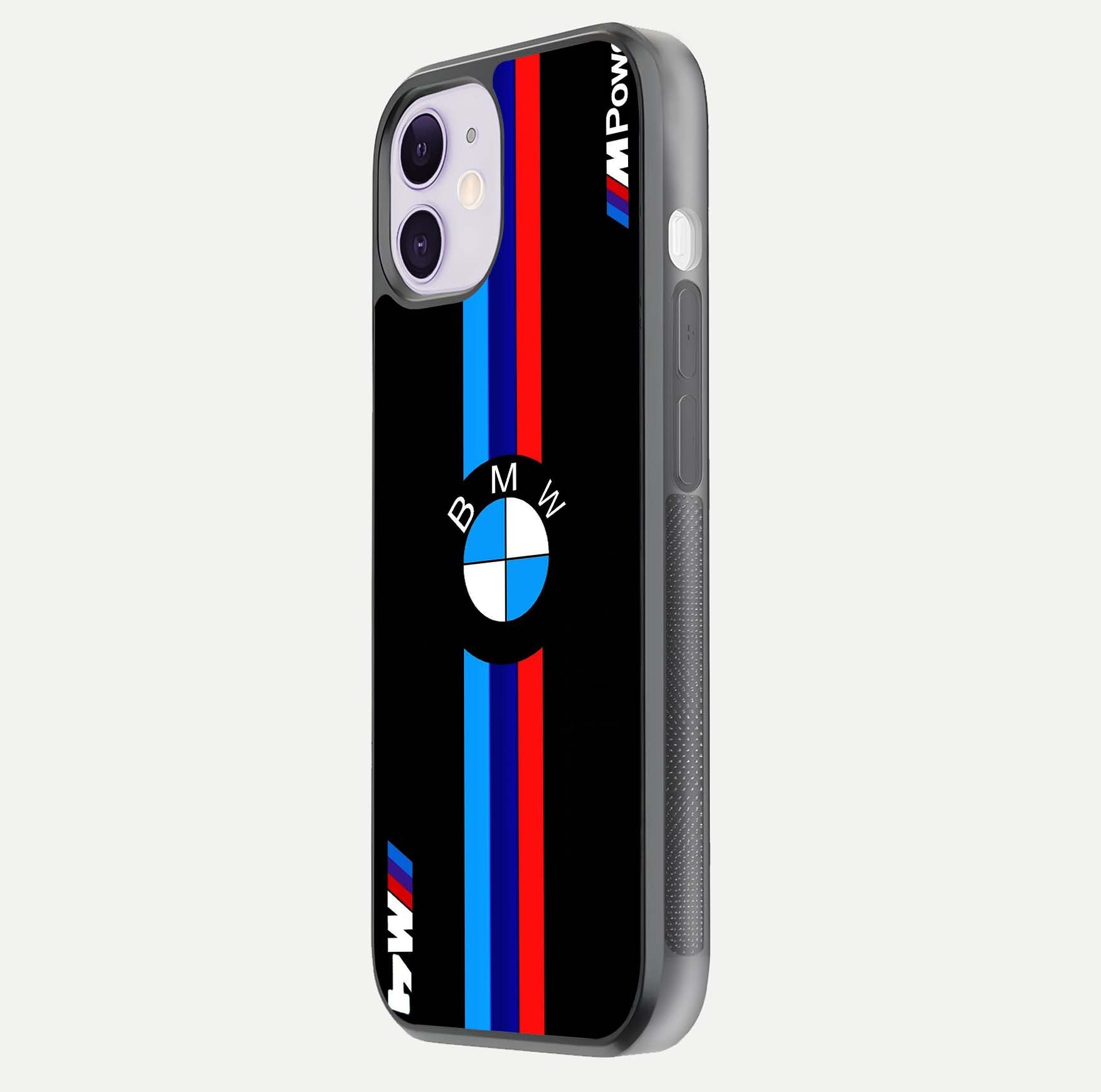 Turbo BMW Beast Glass Case for iPhone 11 side-angle image showing reflection and sleek edge styling