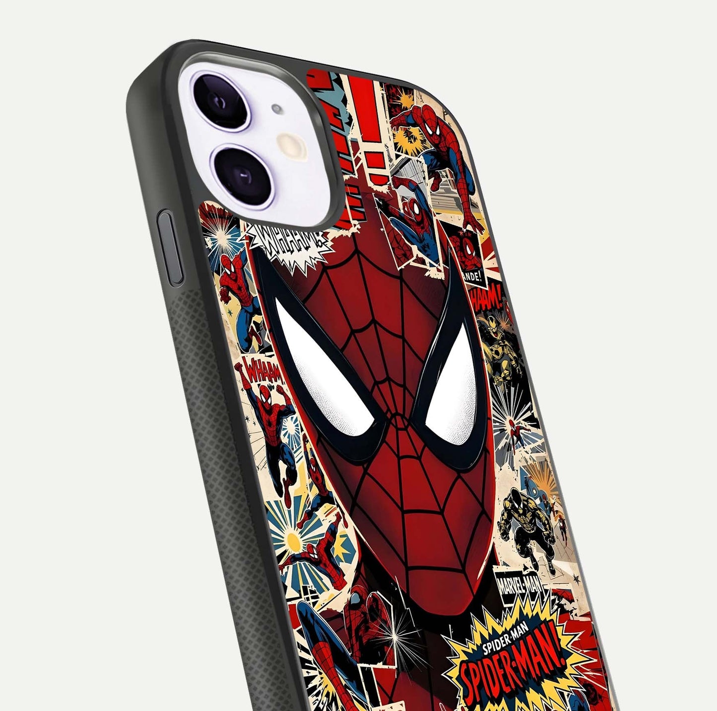 Aesthetic Wonder Spider Glass Case for iPhone 16 Pro angled close-up highlighting spider web detail and vibrant color gloss