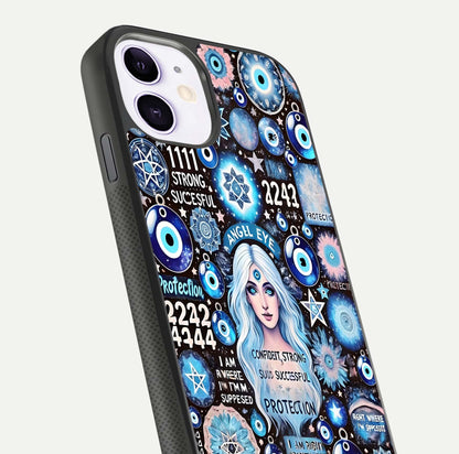 Angel Aura Shield Glass Case for iPhone 16 Pro close-up view capturing aura glow, metallic tones, and shine texture