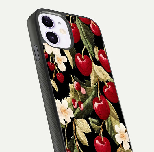 Bloom Thread Art Glass Case for iPhone 11 close-up view highlighting fine line details and glossy shine