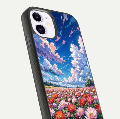 Blossom Sky Field Glass Case for iPhone 11 close-up image showing petal patterns and subtle sky gradient