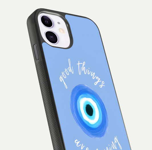 Bright Future Ahead Glass Case for iPhone 11 close-up image highlighting bold quote text and HD reflection