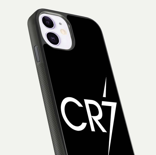 CR7 Elite Strike Glass Case for iPhone 11 close-up highlighting CR7 artwork and shine reflection
