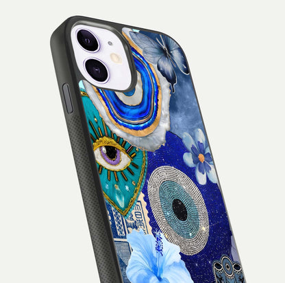 Celestial Blue Vision Glass Case for iPhone 11 close-up shot highlighting reflection details and smooth edge polish