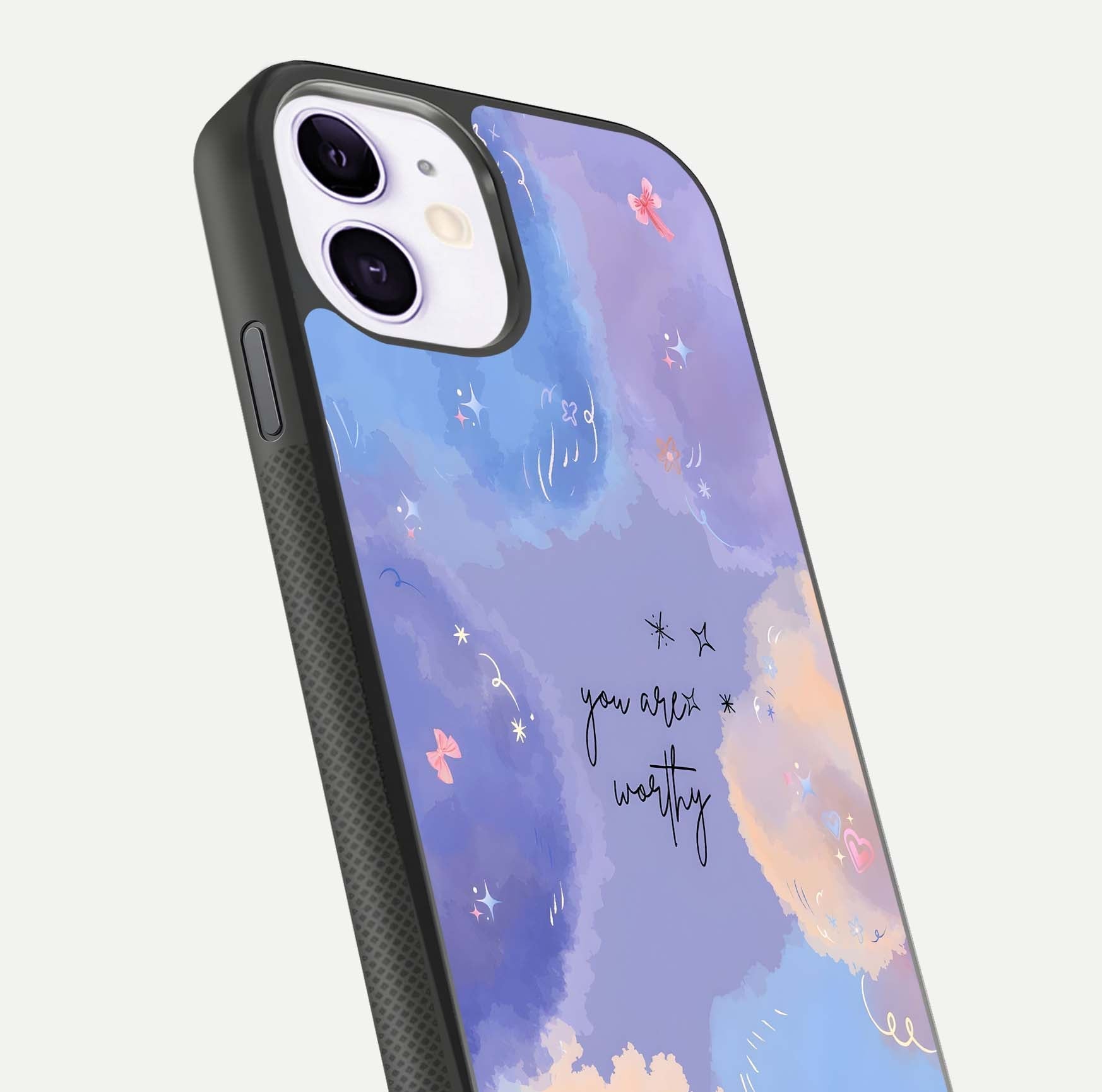 Celestial Cloud Magic Glass Case for iPhone 11 close-up highlighting smooth gradient and gloss surface