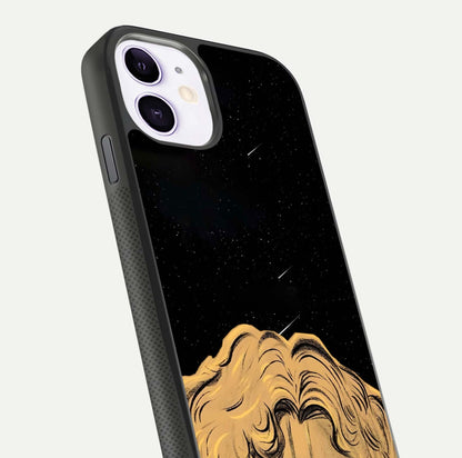 Celestial God’s Plan Glass Case for iPhone 11 close-up angled shot highlighting celestial details and reflection