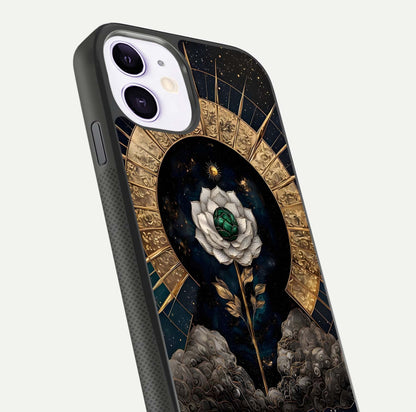 Celestial Lotus Morang Glass Case for iPhone 11 close-up highlighting pink lotus petals and reflection