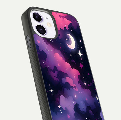 Celestial Moon Magic Glass Case for iPhone 11 close-up view highlighting moon crater detail and glass shine