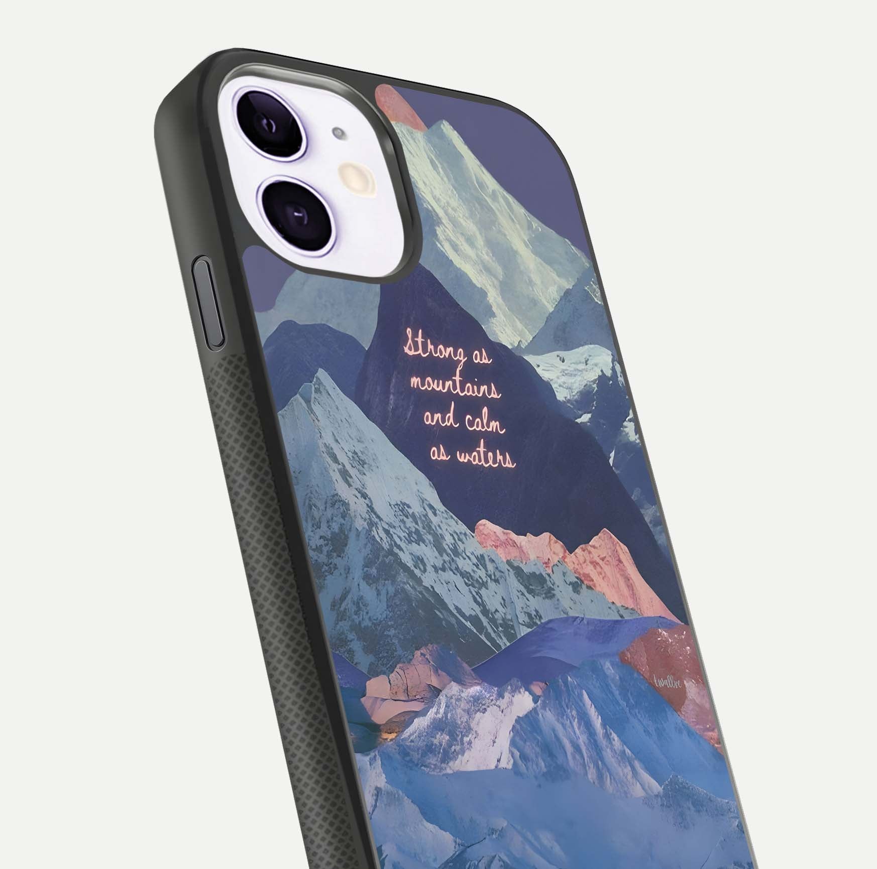 Celestial Mountain Calm Glass Case for iPhone 11 close-up showing peak reflection and HD gloss texture