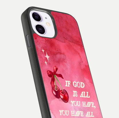 Cherry Quote Glass Case for iPhone 11 close-up showing printed quote detail and HD reflection gloss