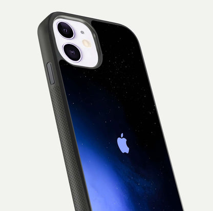 Cosmic Blue Apple Glass Case for iPhone 11 close-up highlighting galaxy pattern, shine, and reflection detail