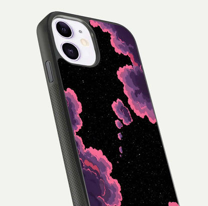 Cosmic Cloud Journey Glass Case for iPhone 11 close-up highlighting star clusters and reflection texture