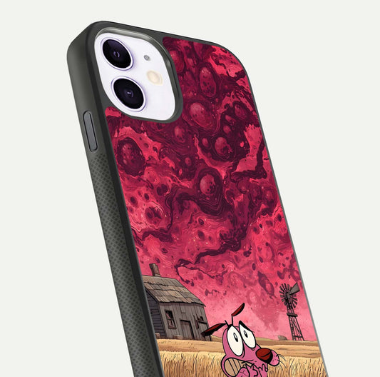 Courage Under Sky Glass Case for iPhone 11 close-up highlighting typography and HD reflection