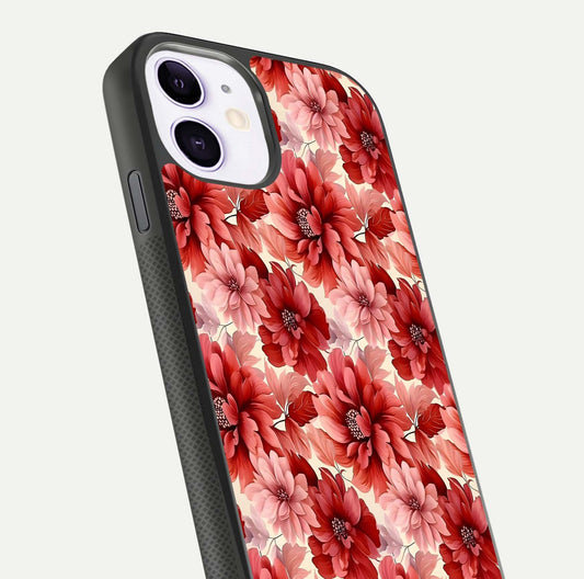 Crimson Love Petals Glass Case for iPhone 11 close-up highlighting petal texture and light reflection