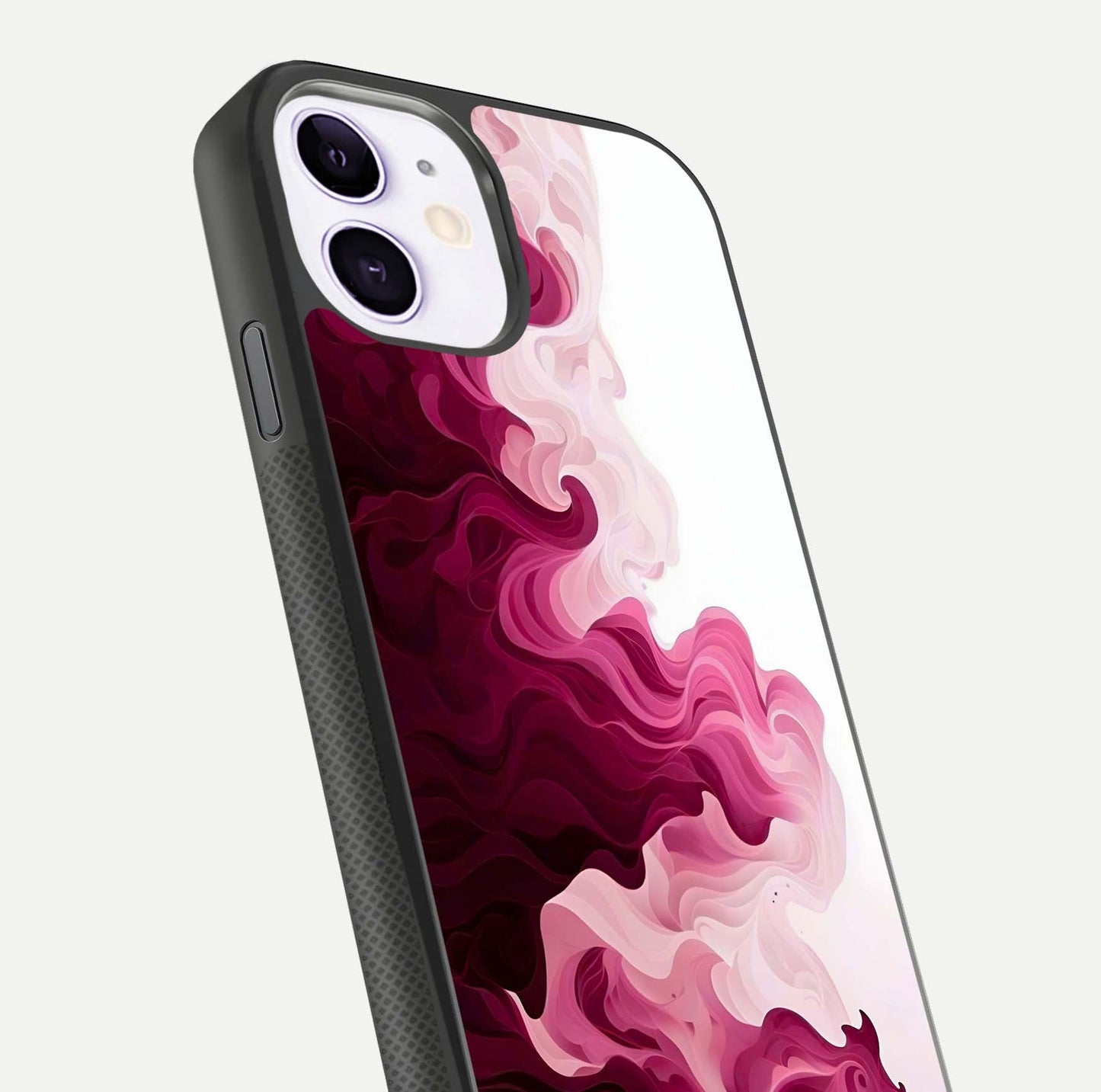 Crimson Wave Flow Glass Case for iPhone 11 close-up highlighting flow texture and reflection tone