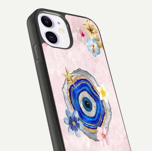 Divine Aura Bloom Glass Case for iPhone 11 close-up highlighting flower glow and reflection tone