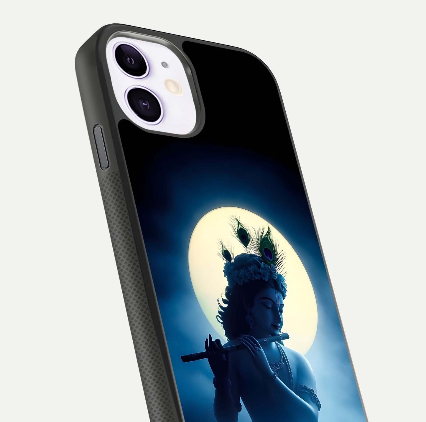 Divine Moon Flute Glass Case for iPhone 11 close-up highlighting flute detail and reflection shine