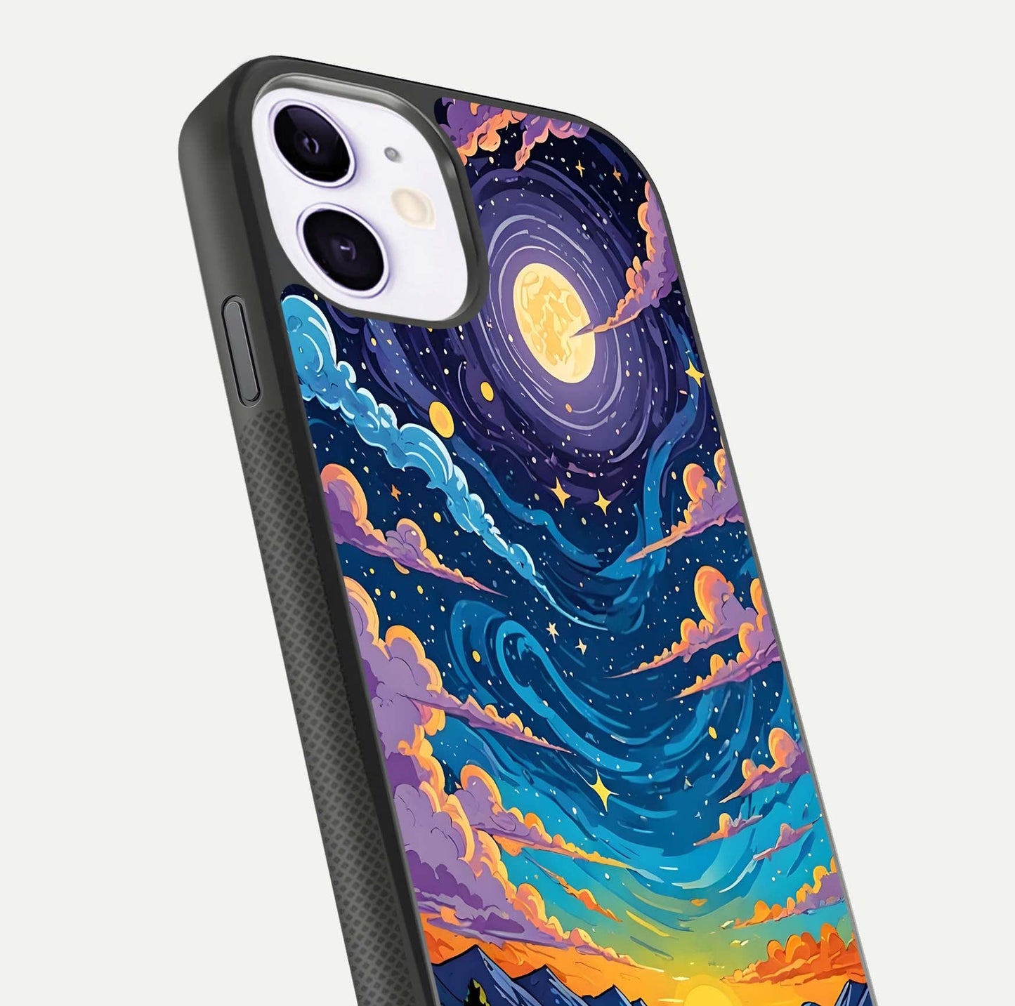 Dreamy Night Landscape Glass Case for iPhone 11 close-up highlighting stars and reflection tone