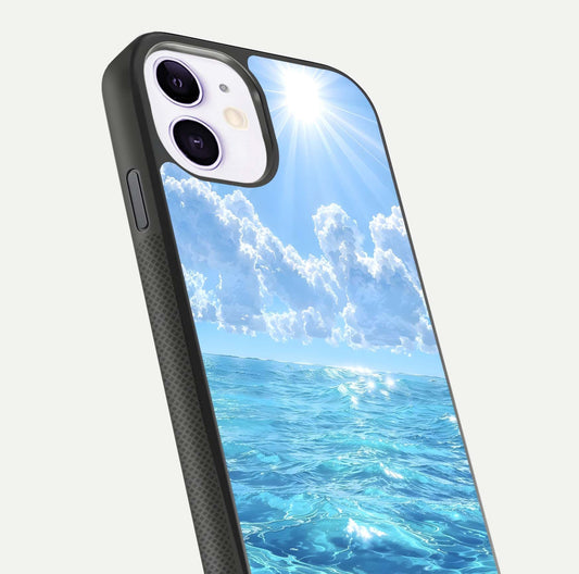Endless Ocean Horizon Glass Case for iPhone 11 close-up highlighting water texture and reflection shine