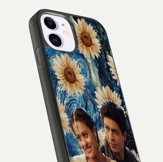 Eternal Love Story Glass Case for iPhone 11 close-up highlighting couple detail and light reflection
