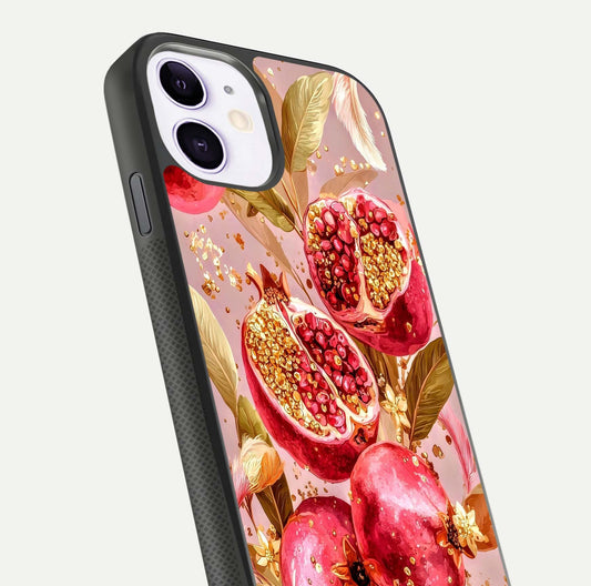 Golden Bloom Glow Glass Case for iPhone 11 close-up angled shot showing metallic tones and reflection brilliance