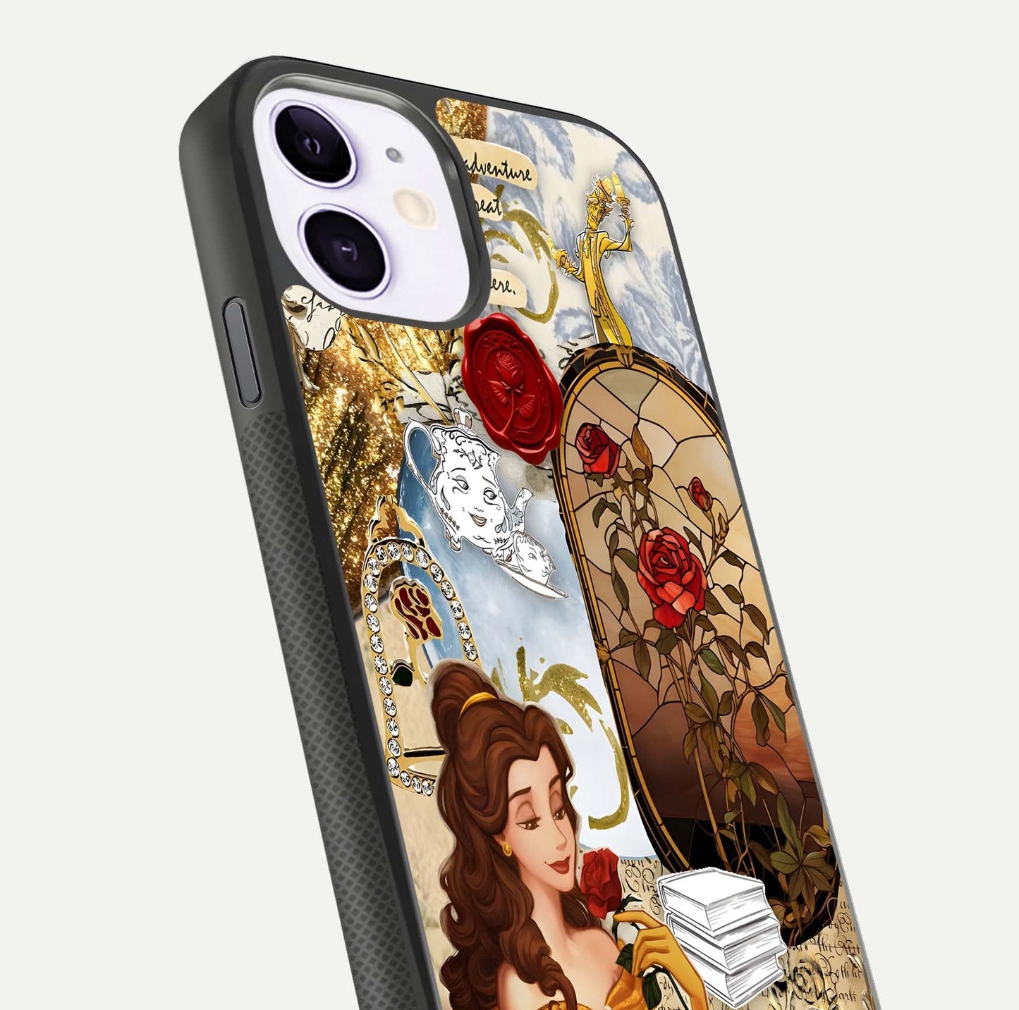 Golden Dream Belle Glass Case for iPhone 11 close-up angled shot showing gradient tones and reflection polish