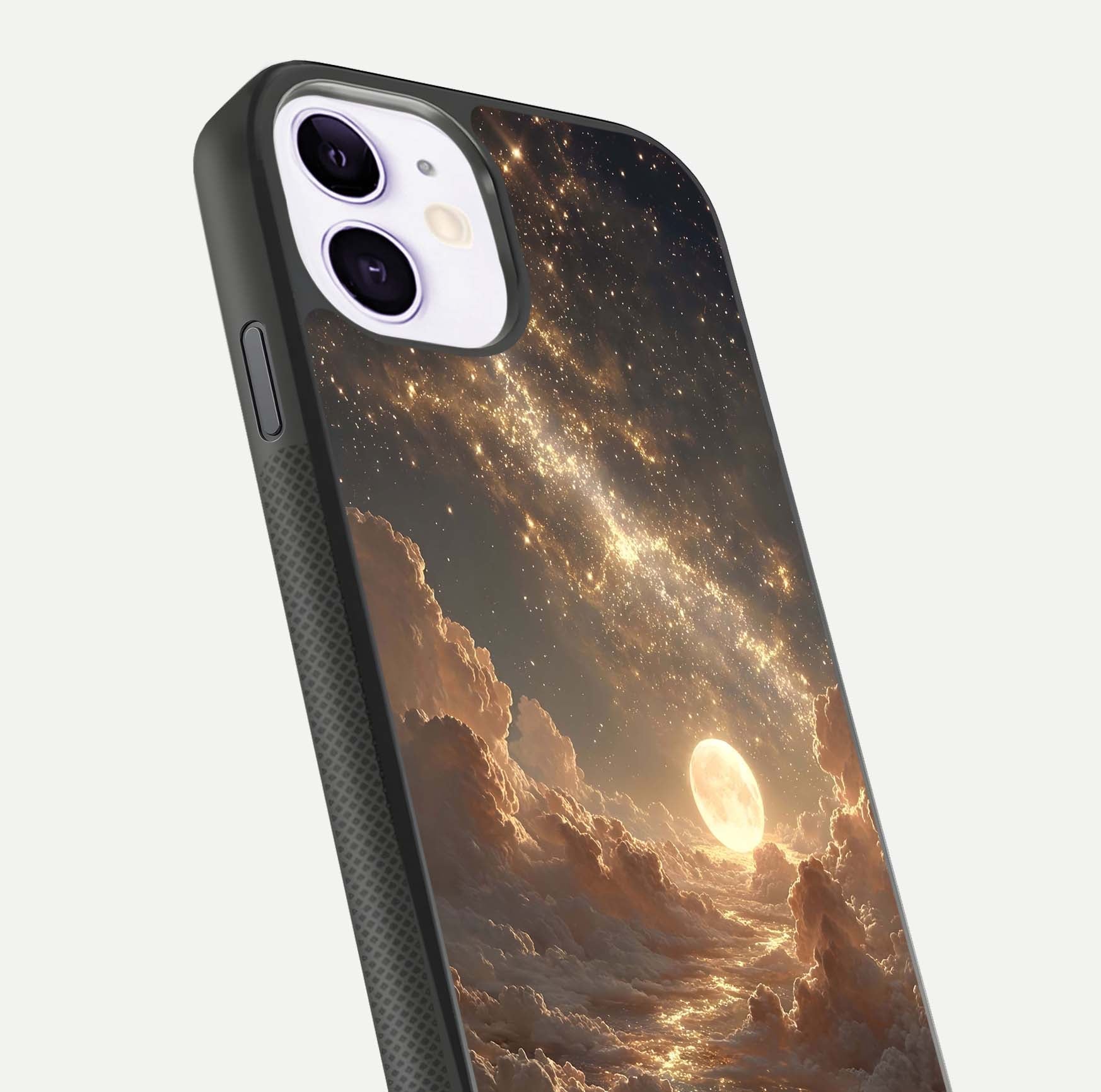 Golden Sky Dream Glass Case for iPhone 11 close-up angled shot showing gradient tones and reflection polish