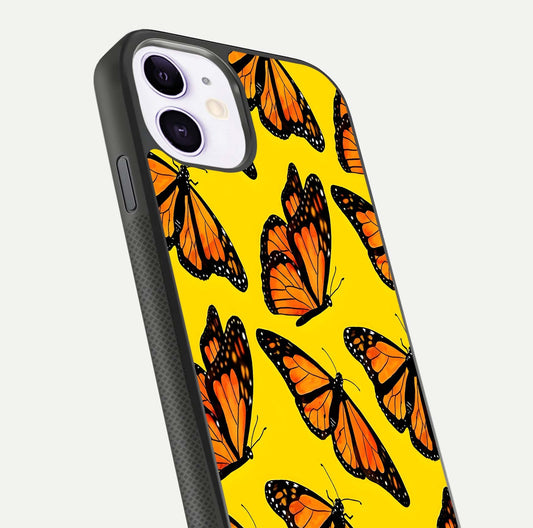 Golden Wing Flight Glass Case for iPhone 11 close-up angled shot showing metallic wing texture and shine detail